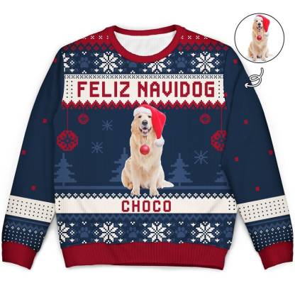 Personalized Merry Woofmas Ugly Sweatshirt, Custom Photo Ugly Sweatshirt, Ugly Christmas Pattern, Christmas Sweatshirt, Dog Lover Sweatshirt-ilovevango