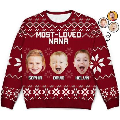 Personalized Most Loved Nana Ugly Sweatshirt, Custom Photo Ugly Sweatshirt, Ugly Christmas Pattern, Christmas Sweatshirt, Christmas Gift-ilovevango