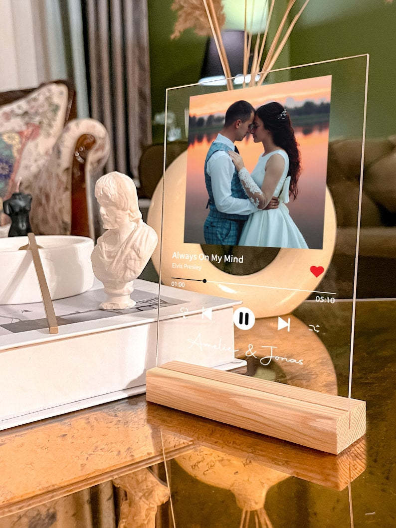 Personalized Anniversary Gift Set, Gift For Her, Couple Gift, Custom Picture Acrylic Stand , Music Plaque, Memorial Song Plaque-ilovevango