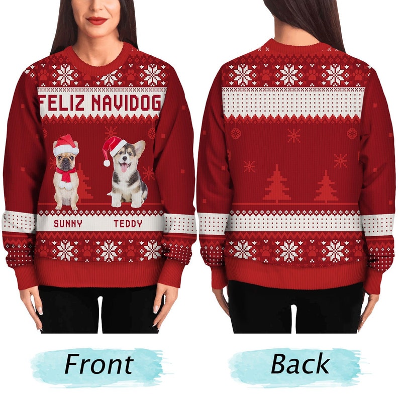 Personalized Merry Woofmas Ugly Sweatshirt, Custom Photo Ugly Sweatshirt, Ugly Christmas Pattern, Christmas Sweatshirt, Dog Lover Sweatshirt-ilovevango