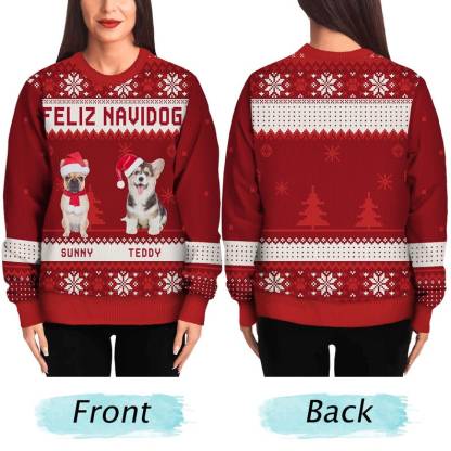 Personalized Merry Woofmas Ugly Sweatshirt, Custom Photo Ugly Sweatshirt, Ugly Christmas Pattern, Christmas Sweatshirt, Dog Lover Sweatshirt-ilovevango