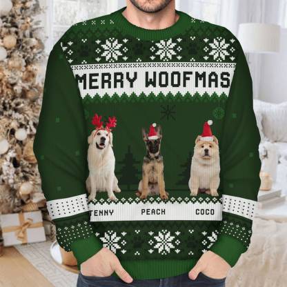 Personalized Merry Woofmas Ugly Sweatshirt, Custom Photo Ugly Sweatshirt, Ugly Christmas Pattern, Christmas Sweatshirt, Dog Lover Sweatshirt-ilovevango