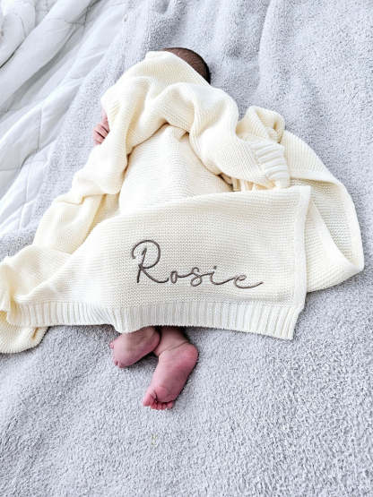 Baby Blanket,Embroidered Name,Stroller Blanket,Newborn Baby Gift ,Soft Breathable Cotton Knit