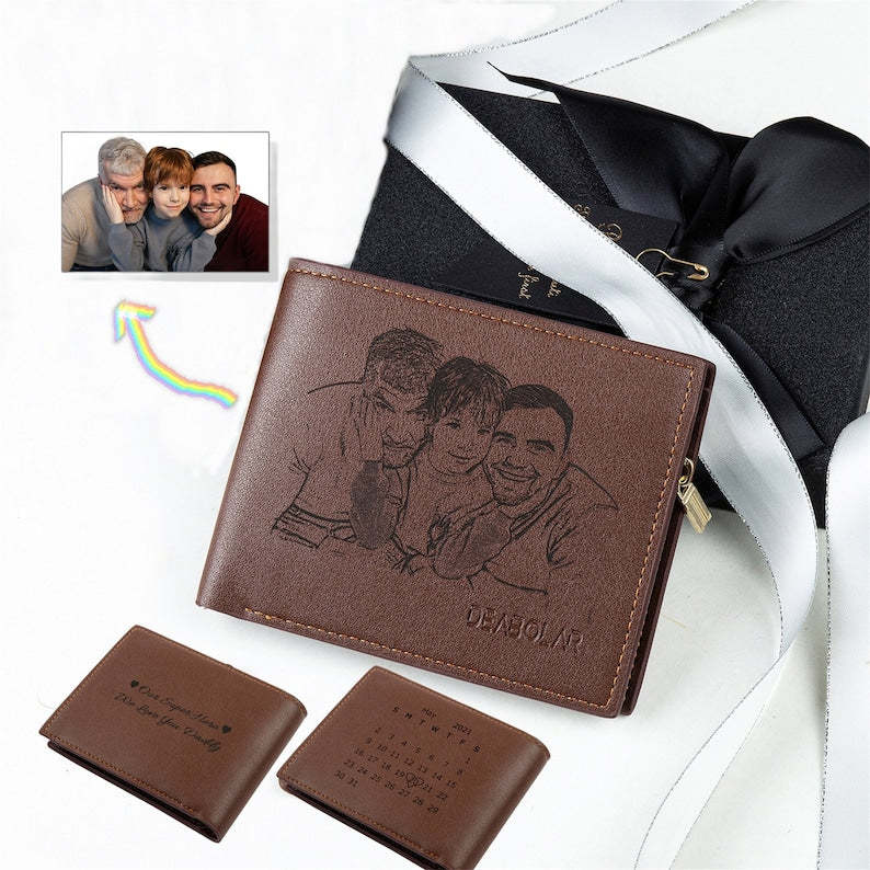 Personalized Custom Photo Mens Wallet,Engraved Picture Wallet,PU Leather Wallet,Memory Gift,Anniversary Gifts for Him, Father's Day Gift for Dad-ilovevango