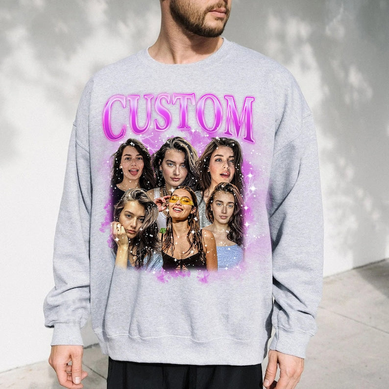 90s Vintage Bootleg Custom Your Own Bootleg Vintage Retro Sweatshirt, Custom Face Sweatshirt, Custom Photo Sweatshirt, Custom Girlfriend Valentine-ilovevango