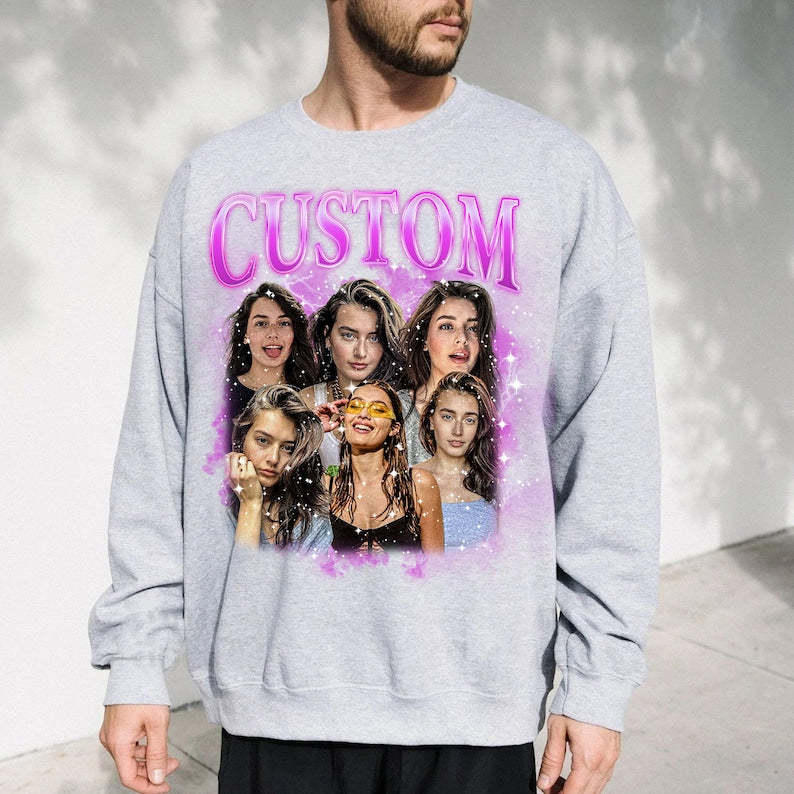 90s Vintage Bootleg Custom Your Own Bootleg Vintage Retro Sweatshirt, Custom Face Sweatshirt, Custom Photo Sweatshirt, Custom Girlfriend Valentine-ilovevango