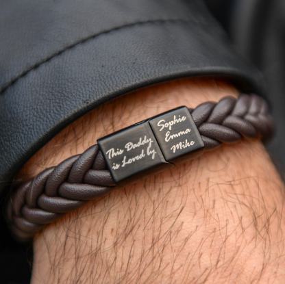Custom Men's Leather Bracelet: Engraved Family Names, Personalized Anniversary & Birthday Gift for Dad, Husband - Unique Handmade Bracelet-ilovevango