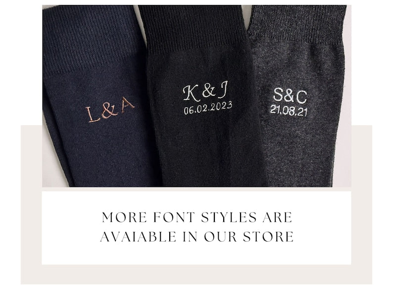 Custom Second Wedding Anniversary Gift Embroidered Wedding Day Socks with Two Initials And Anniversary Date Option - | Bold Font-ilovevango