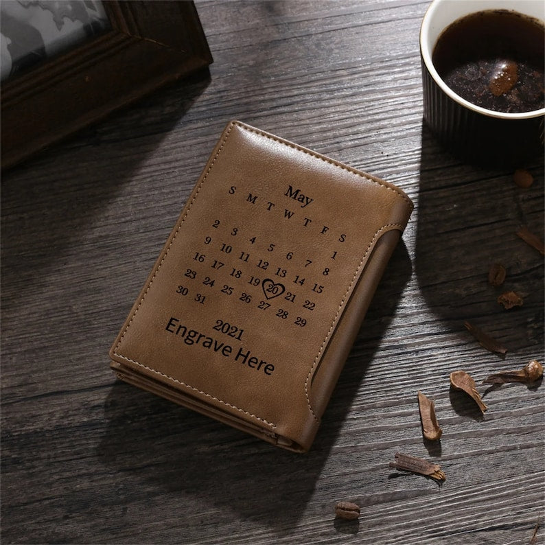 Personalized Photo Wallet Leather Purse for Men Engraved Picture Wallet Large Capacity PU Leather Anniversary Gift for Dad for Him-ilovevango