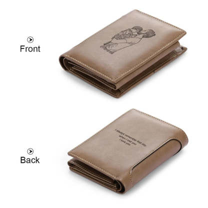 Personalized Photo Wallet Leather Purse for Men Engraved Picture Wallet Large Capacity PU Leather Anniversary Gift for Dad for Him-ilovevango