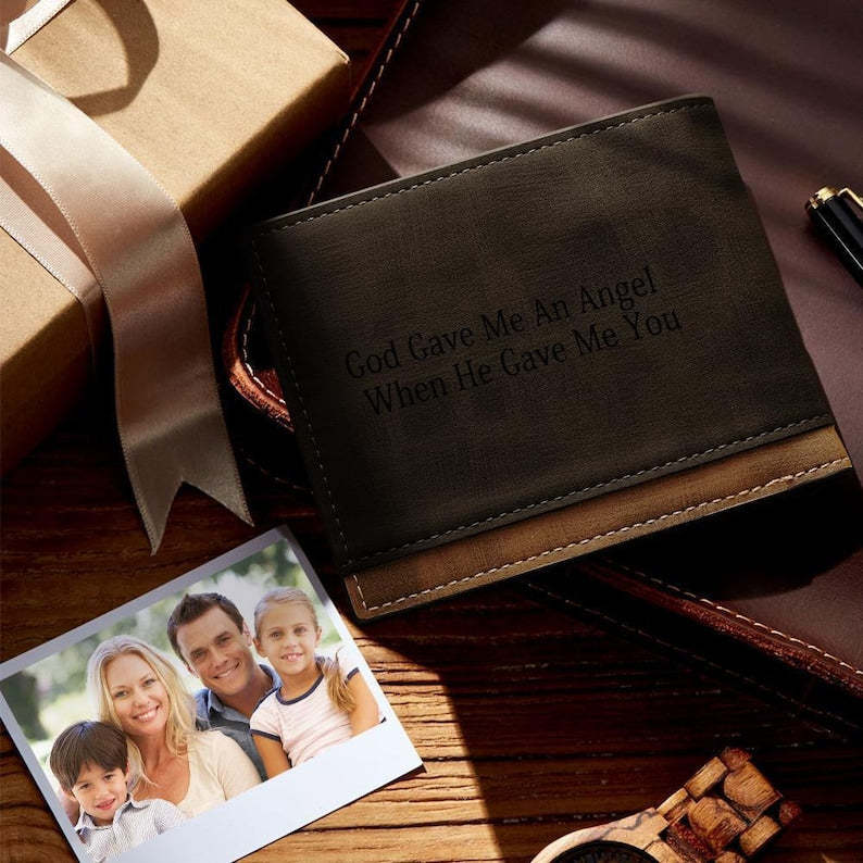 Fathers Day Photo Engraved Classic Style Leather Wallet For Men