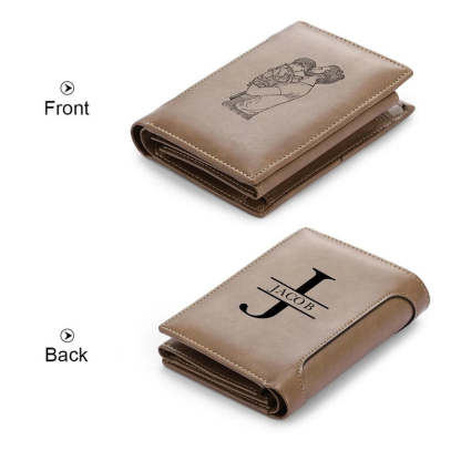 Personalized Photo Wallet Leather Purse for Men Engraved Picture Wallet Large Capacity PU Leather Anniversary Gift for Dad for Him-ilovevango