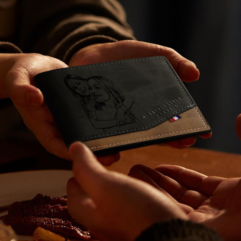 Fathers Day Photo Engraved Classic Style Leather Wallet For Men