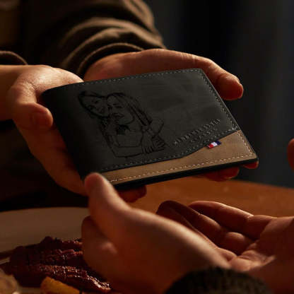 Fathers Day Photo Engraved Classic Style Leather Wallet For Men