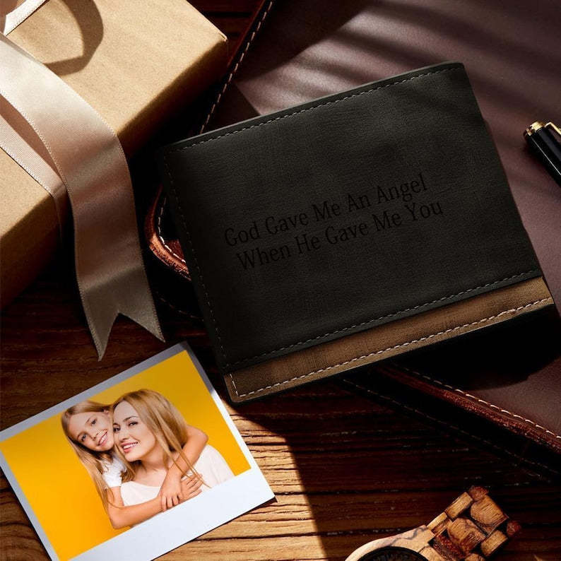 Fathers Day Photo Engraved Classic Style Leather Wallet For Men