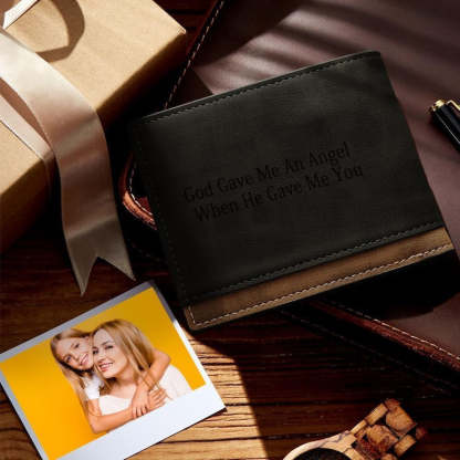 Fathers Day Photo Engraved Classic Style Leather Wallet For Men