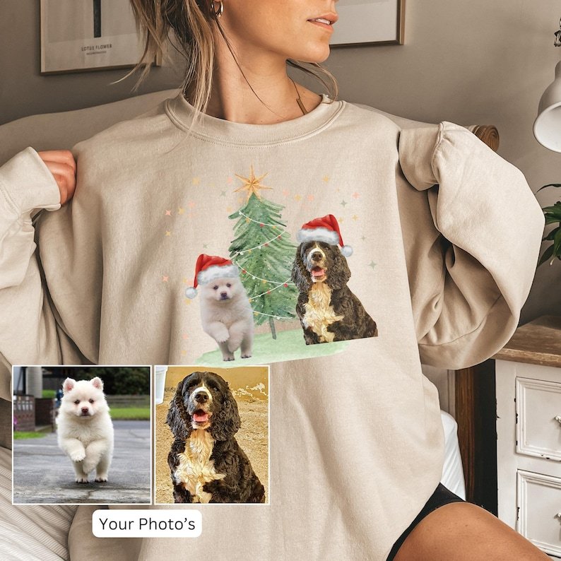 Custom Dog Christmas Tree Sweater, Xmas Jumper, Gift for Dog Lover, Dog Mama, Custom Photo Personalized Dog Sweatshirt