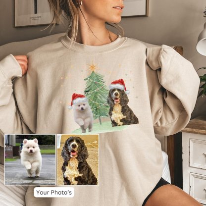 Custom Dog Christmas Tree Sweater, Xmas Jumper, Gift for Dog Lover, Dog Mama, Custom Photo Personalized Dog Sweatshirt