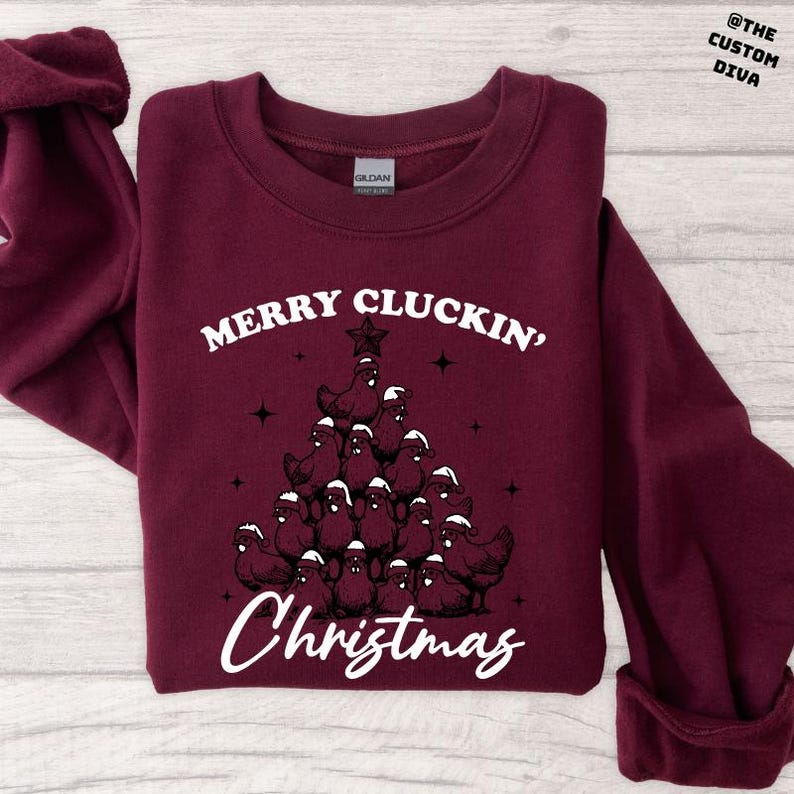 Merry Clucking Christmas Sweatshirt, Christmas Farmhouse Sweatshirt, Funny Trendy Merry Christmas Sweatshirt, Chicken Christmas Sweatshirt.