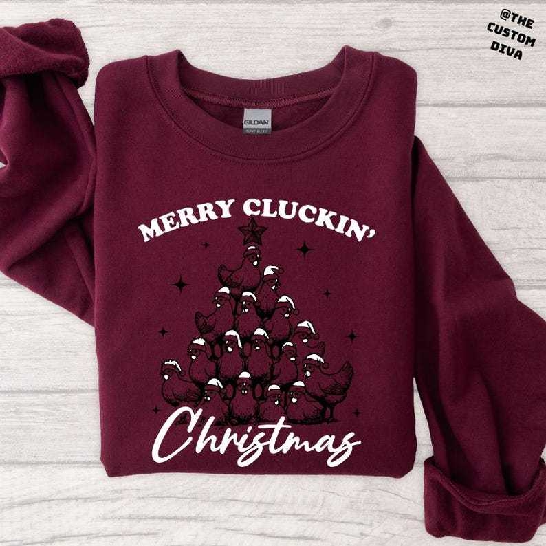 Merry Clucking Christmas Sweatshirt, Christmas Farmhouse Sweatshirt, Funny Trendy Merry Christmas Sweatshirt, Chicken Christmas Sweatshirt.