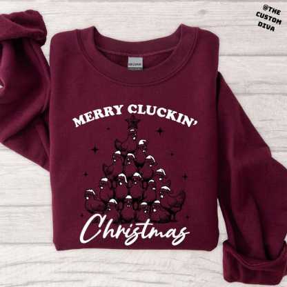 Merry Clucking Christmas Sweatshirt, Christmas Farmhouse Sweatshirt, Funny Trendy Merry Christmas Sweatshirt, Chicken Christmas Sweatshirt.