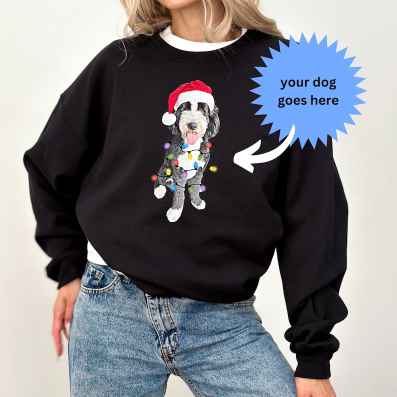 Custom Dog Sweatshirt, Holiday gift for Dog Lovers, Holiday Pet Crewneck, Personalized dog Christmas sweater, Custom Pet Illustration