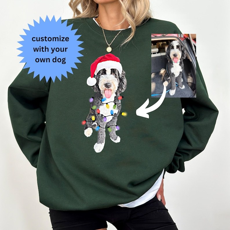 Custom Dog Sweatshirt, Holiday gift for Dog Lovers, Holiday Pet Crewneck, Personalized dog Christmas sweater, Custom Pet Illustration