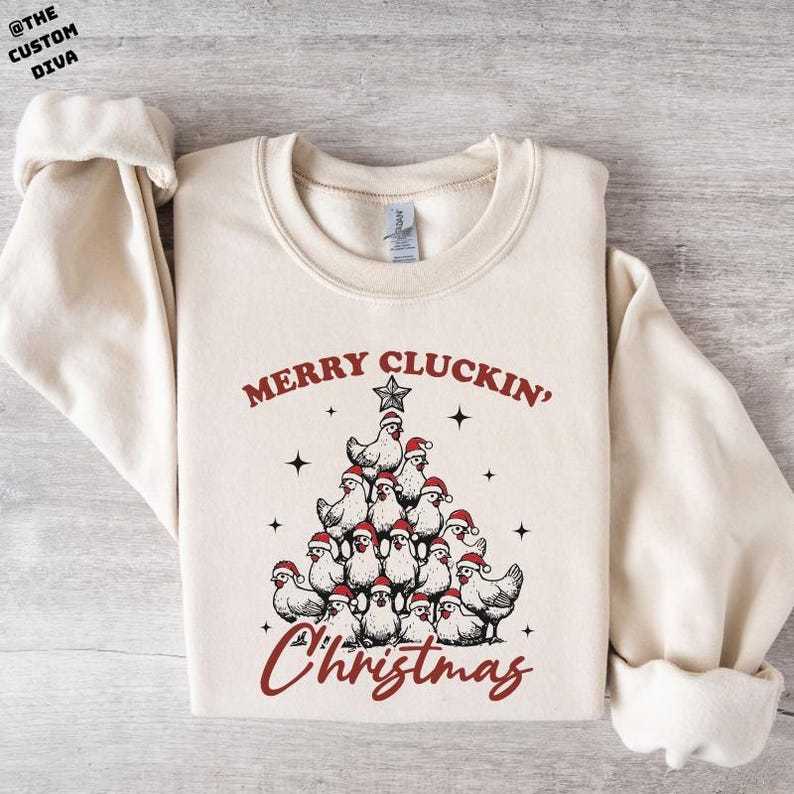 Merry Clucking Christmas Sweatshirt, Christmas Farmhouse Sweatshirt, Funny Trendy Merry Christmas Sweatshirt, Chicken Christmas Sweatshirt.