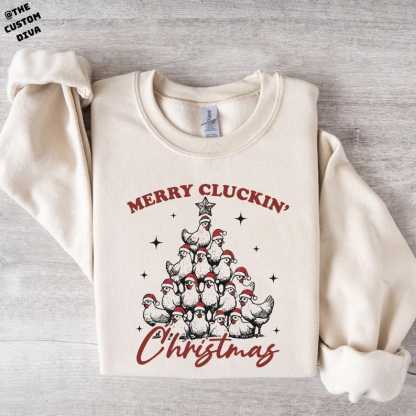 Merry Clucking Christmas Sweatshirt, Christmas Farmhouse Sweatshirt, Funny Trendy Merry Christmas Sweatshirt, Chicken Christmas Sweatshirt.
