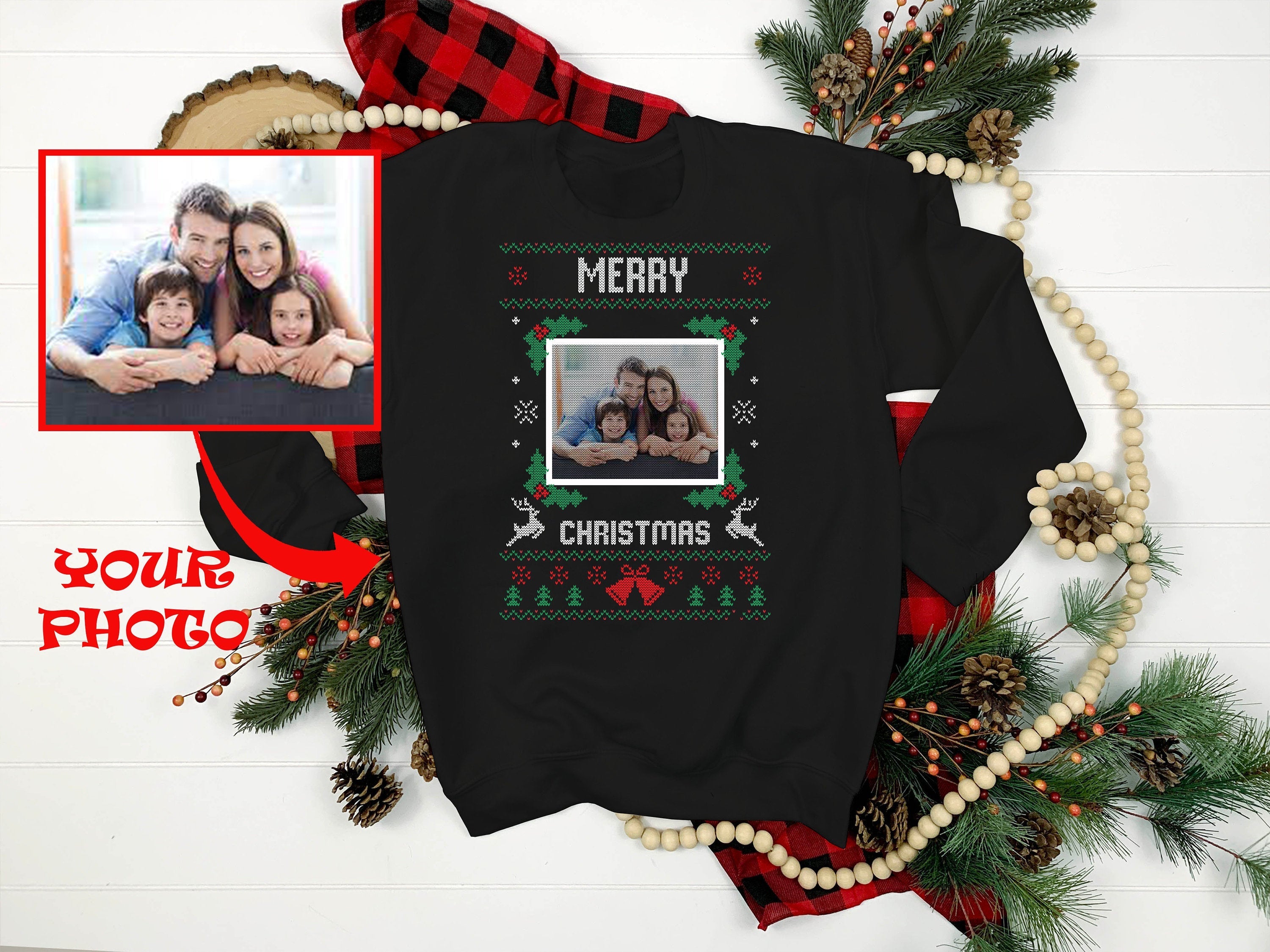 Custom Ugly Christmas Sweater Add Your Dog Photo Ugly Xmas Sweater Dog Lover Sweatshirt