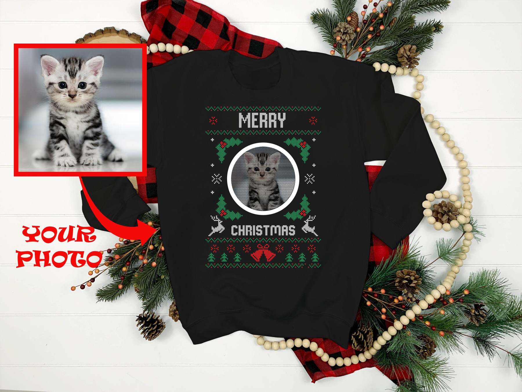 Custom Ugly Christmas Sweater Add Your Dog Photo Ugly Xmas Sweater Dog Lover Sweatshirt