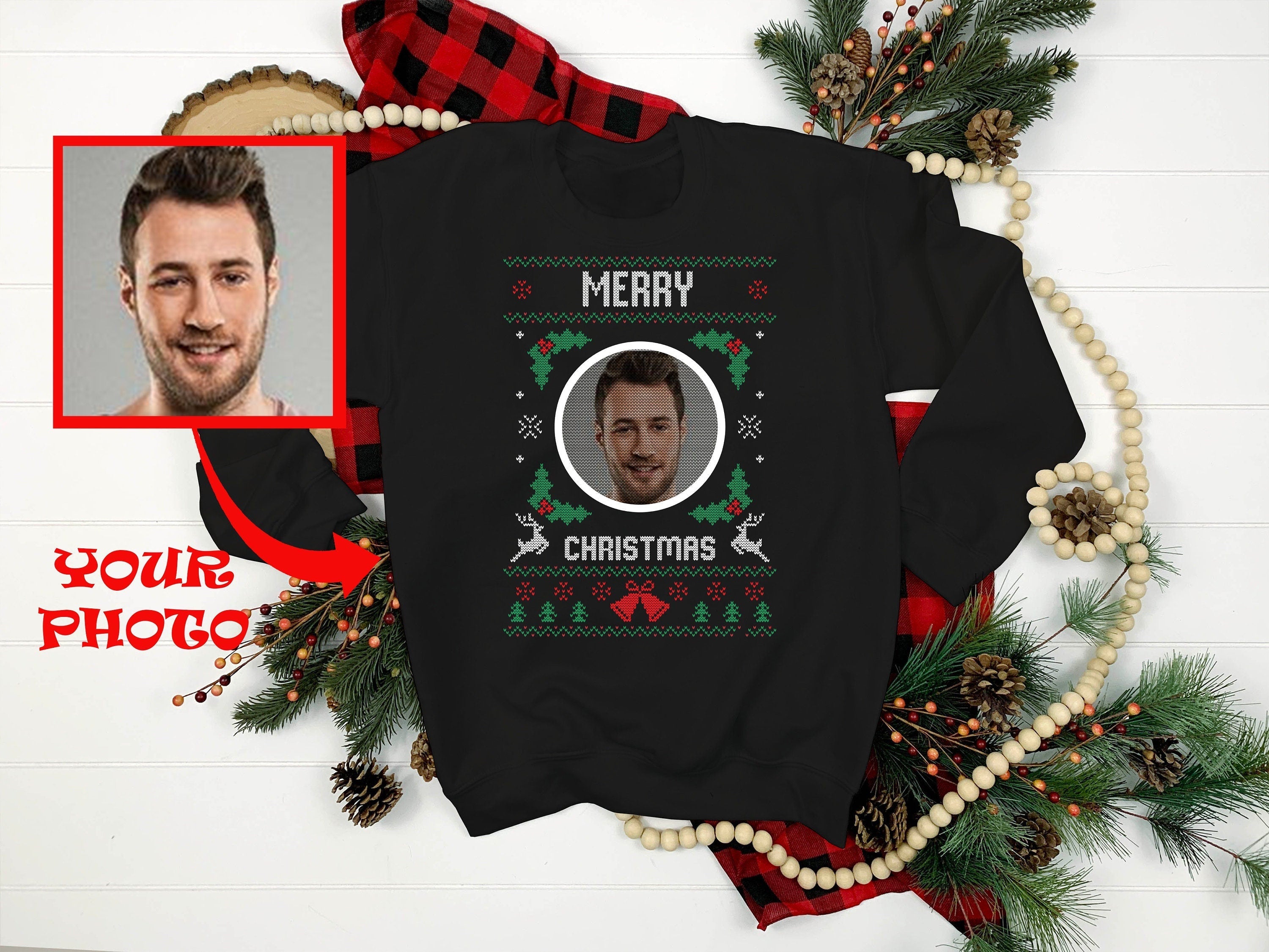 Custom Ugly Christmas Sweater Add Your Dog Photo Ugly Xmas Sweater Dog Lover Sweatshirt