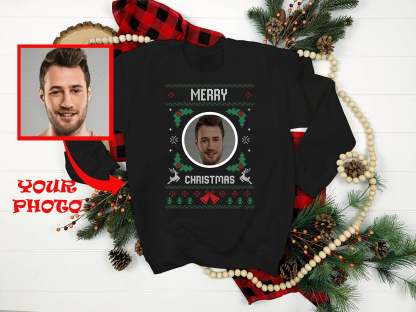 Custom Ugly Christmas Sweater Add Your Dog Photo Ugly Xmas Sweater Dog Lover Sweatshirt