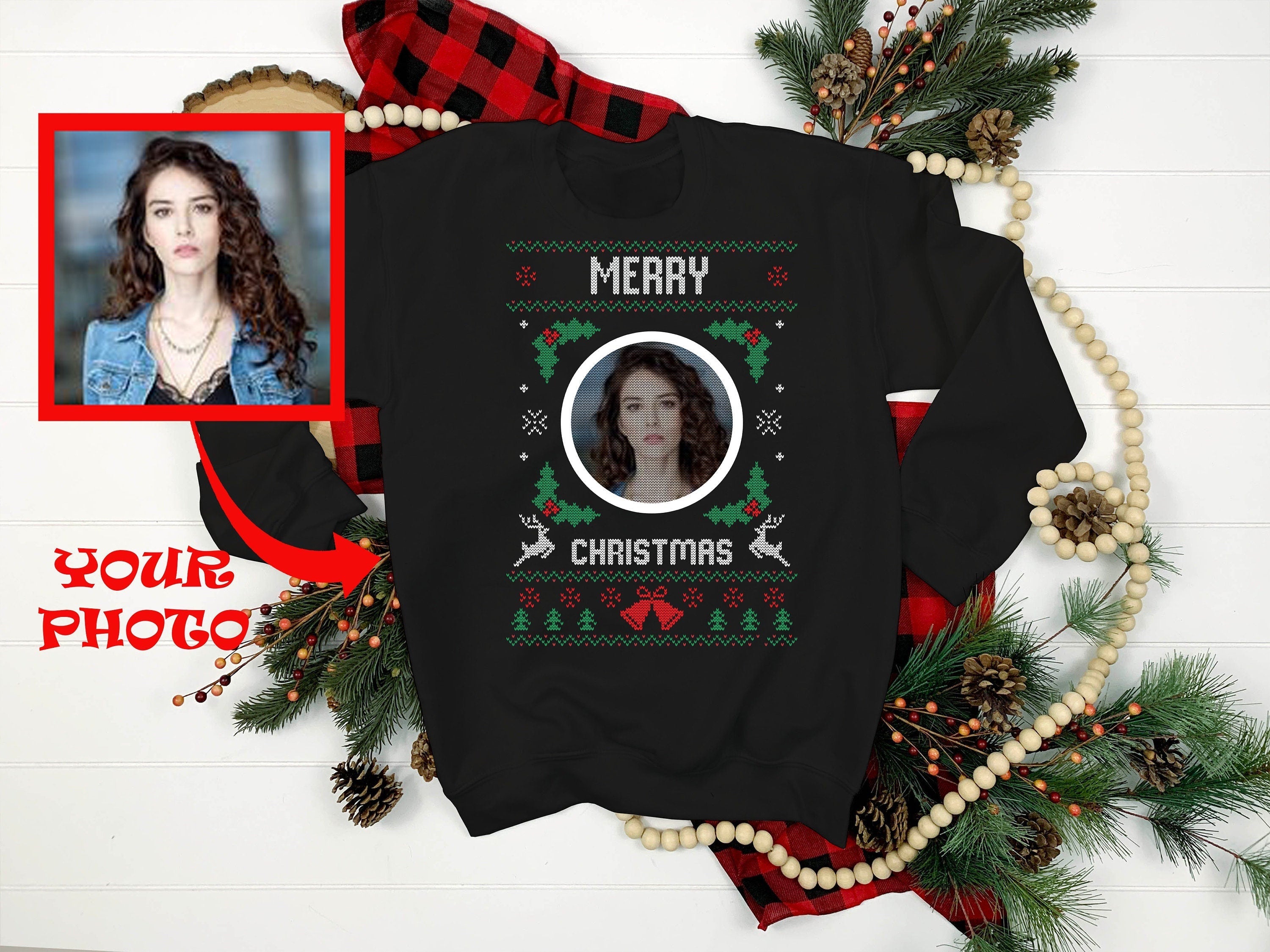 Custom Ugly Christmas Sweater Add Your Dog Photo Ugly Xmas Sweater Dog Lover Sweatshirt