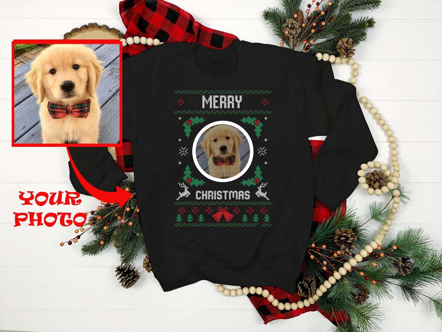 Custom Ugly Christmas Sweater Add Your Dog Photo Ugly Xmas Sweater Dog Lover Sweatshirt