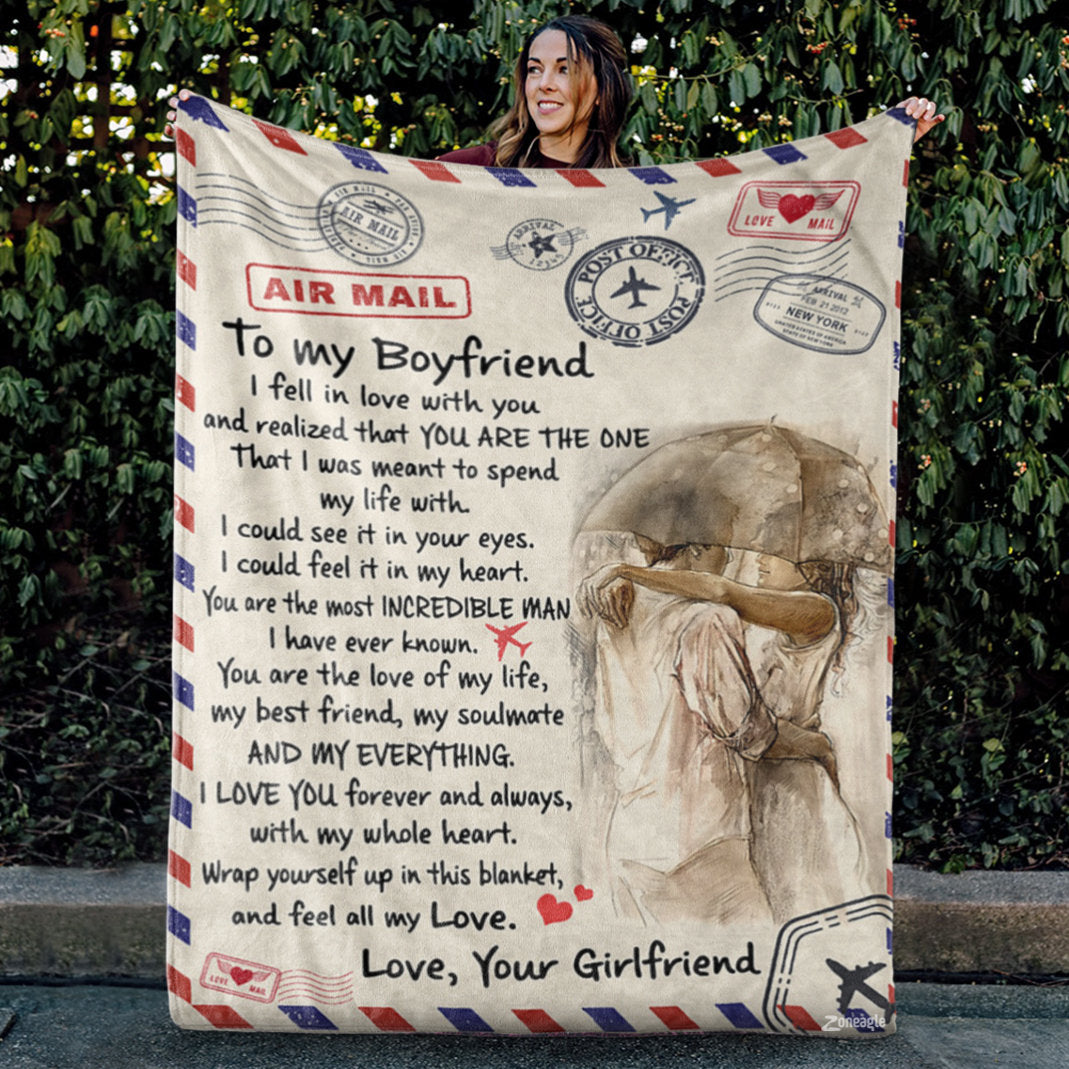 To My Boyfriend, I Fell In Love With You, Air Mail Blanket, Customized Name, Personalized Blanket, Gifts For Boyfriend From My Love-ilovevango
