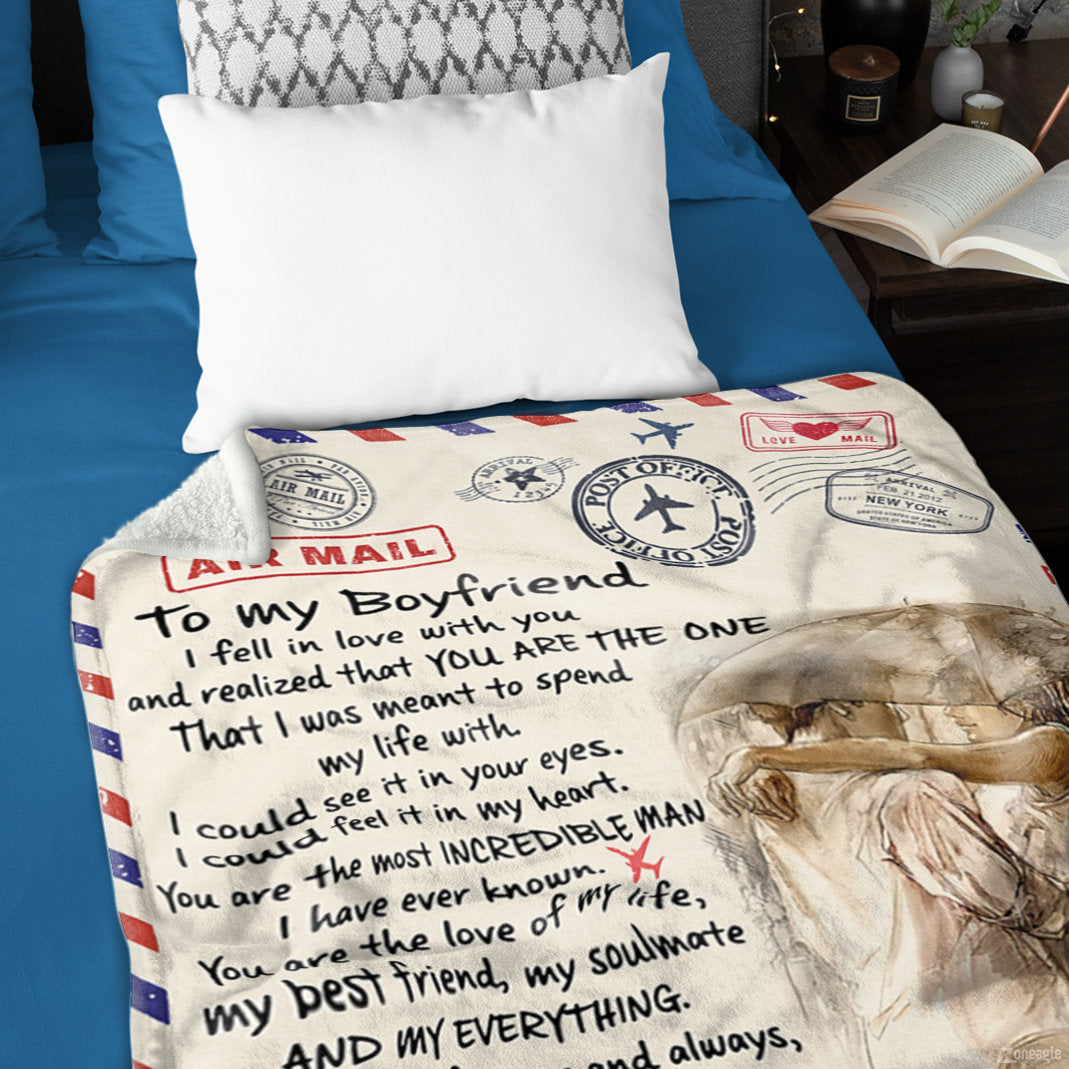 To My Boyfriend, I Fell In Love With You, Air Mail Blanket, Customized Name, Personalized Blanket, Gifts For Boyfriend From My Love-ilovevango