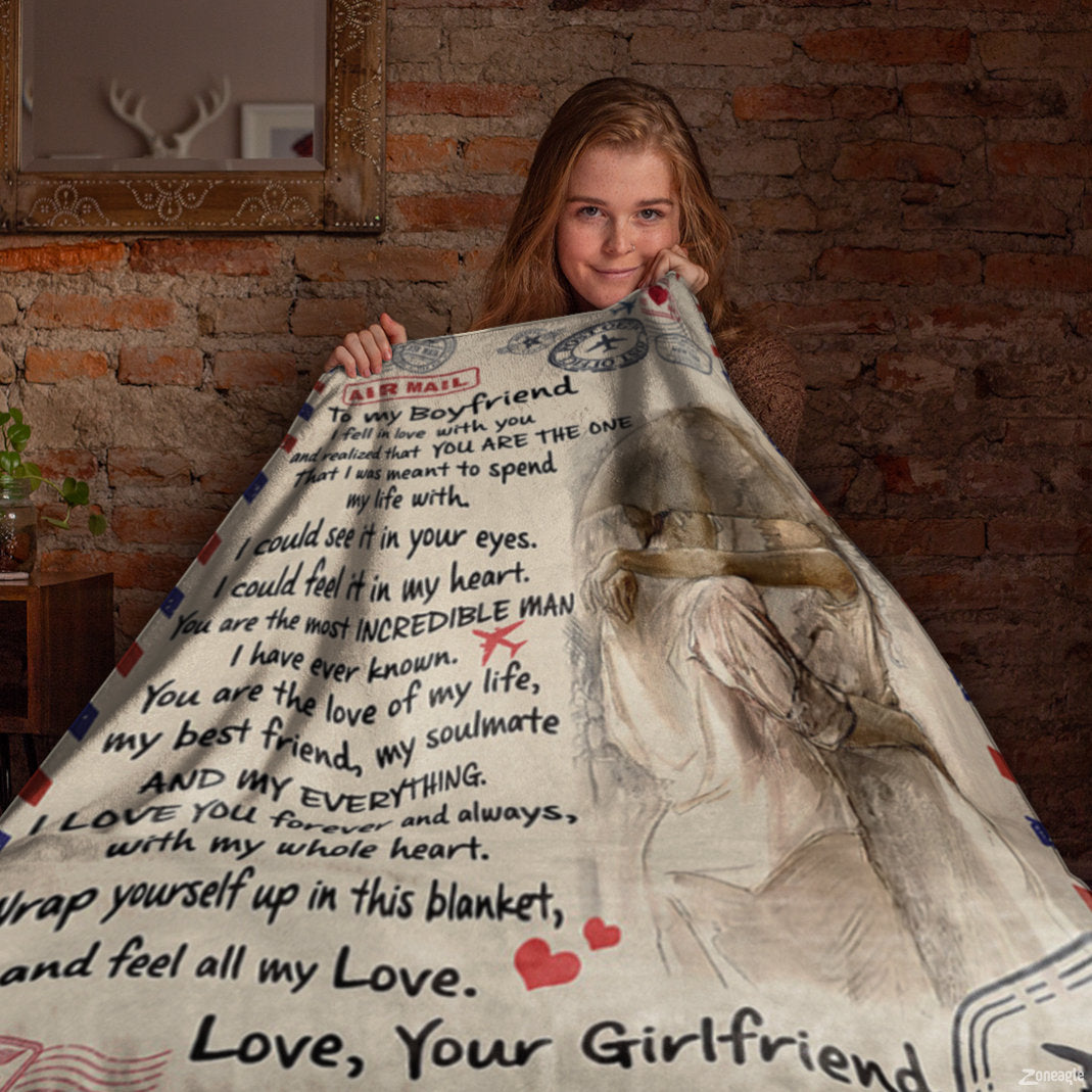 To My Boyfriend, I Fell In Love With You, Air Mail Blanket, Customized Name, Personalized Blanket, Gifts For Boyfriend From My Love-ilovevango