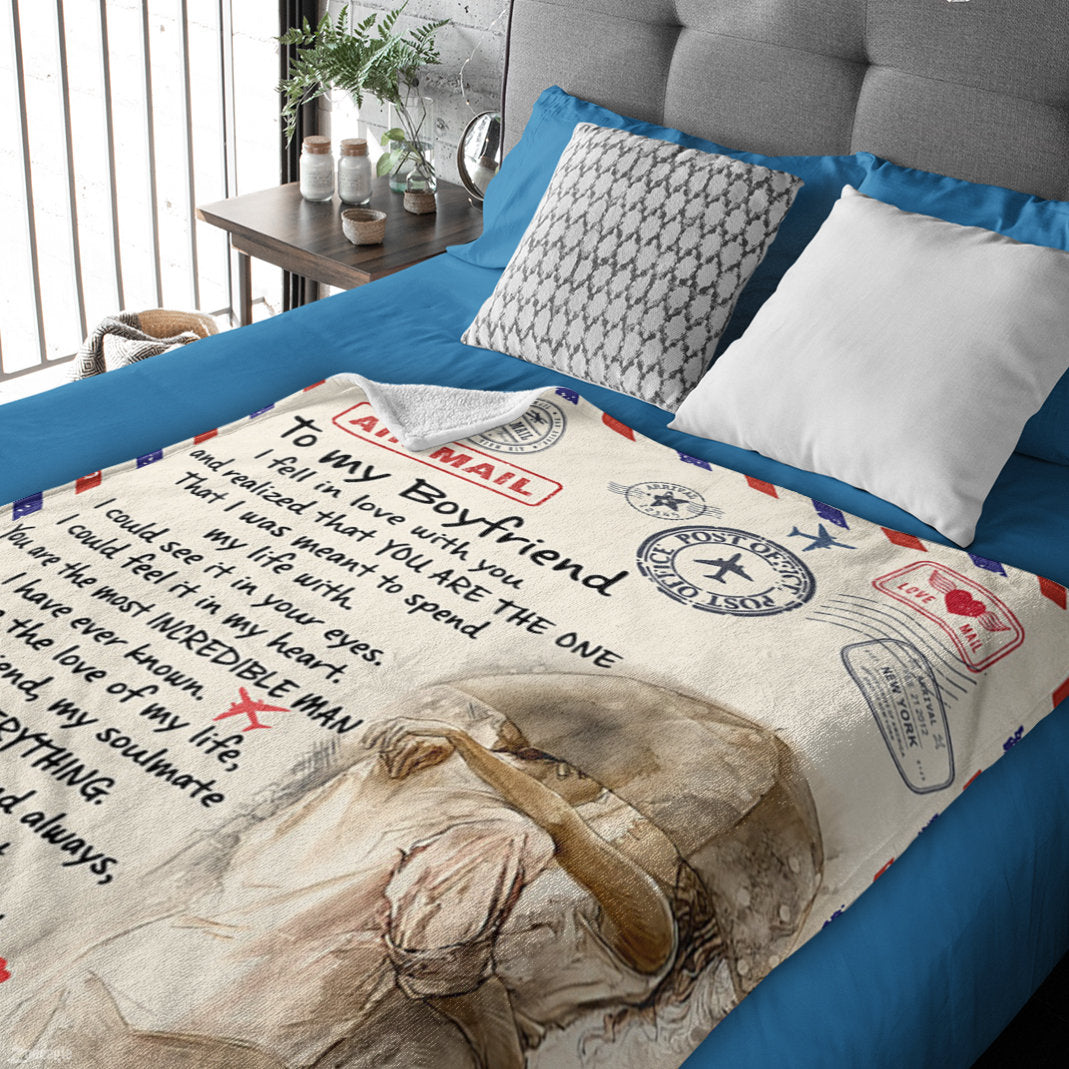 To My Boyfriend, I Fell In Love With You, Air Mail Blanket, Customized Name, Personalized Blanket, Gifts For Boyfriend From My Love-ilovevango