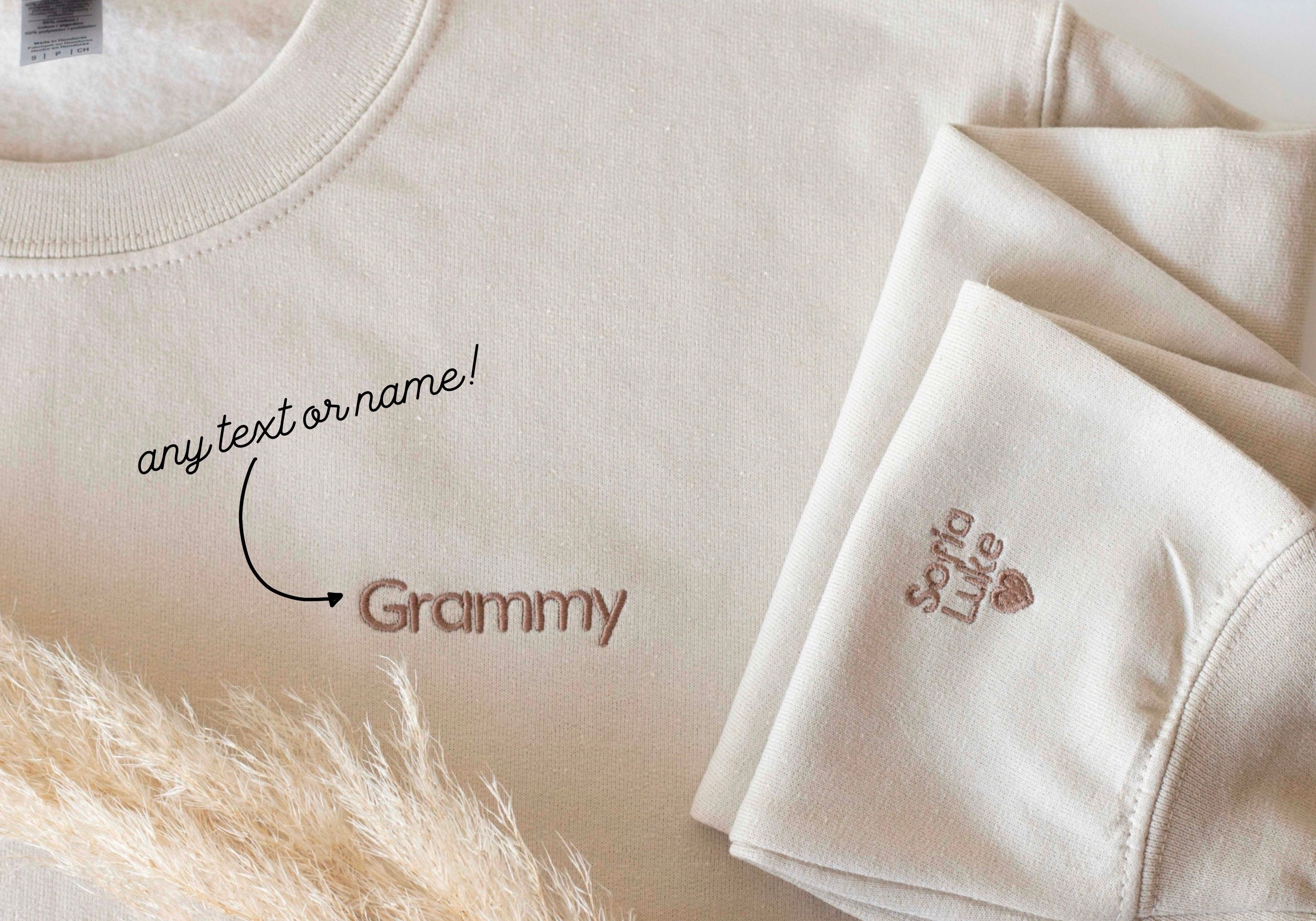 Custom Pocket and Sleeve Embroidered Sweatshirt, Embroidered Mom Grandmother Sweatshirt with Kids Names Kids Names, Personalized Embroidered-ilovevango