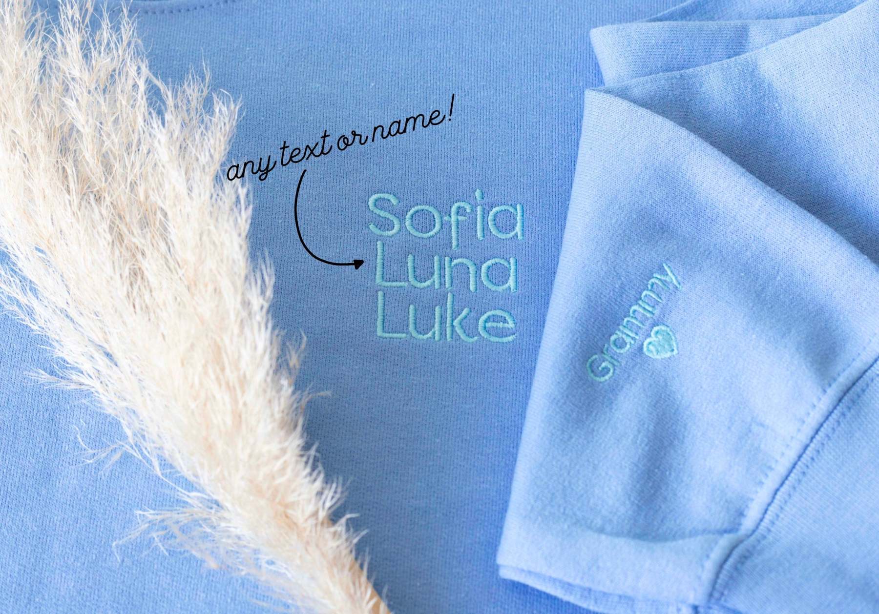 Custom Pocket and Sleeve Embroidered Sweatshirt, Embroidered Mom Grandmother Sweatshirt with Kids Names Kids Names, Personalized Embroidered-ilovevango