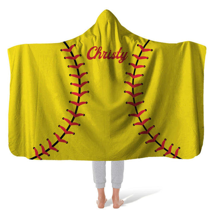 SOFTBALL THROW HOODED Hooded Fleece Blanket Fleece Hooded Cozy Warm Sports Event Polyester Blanket