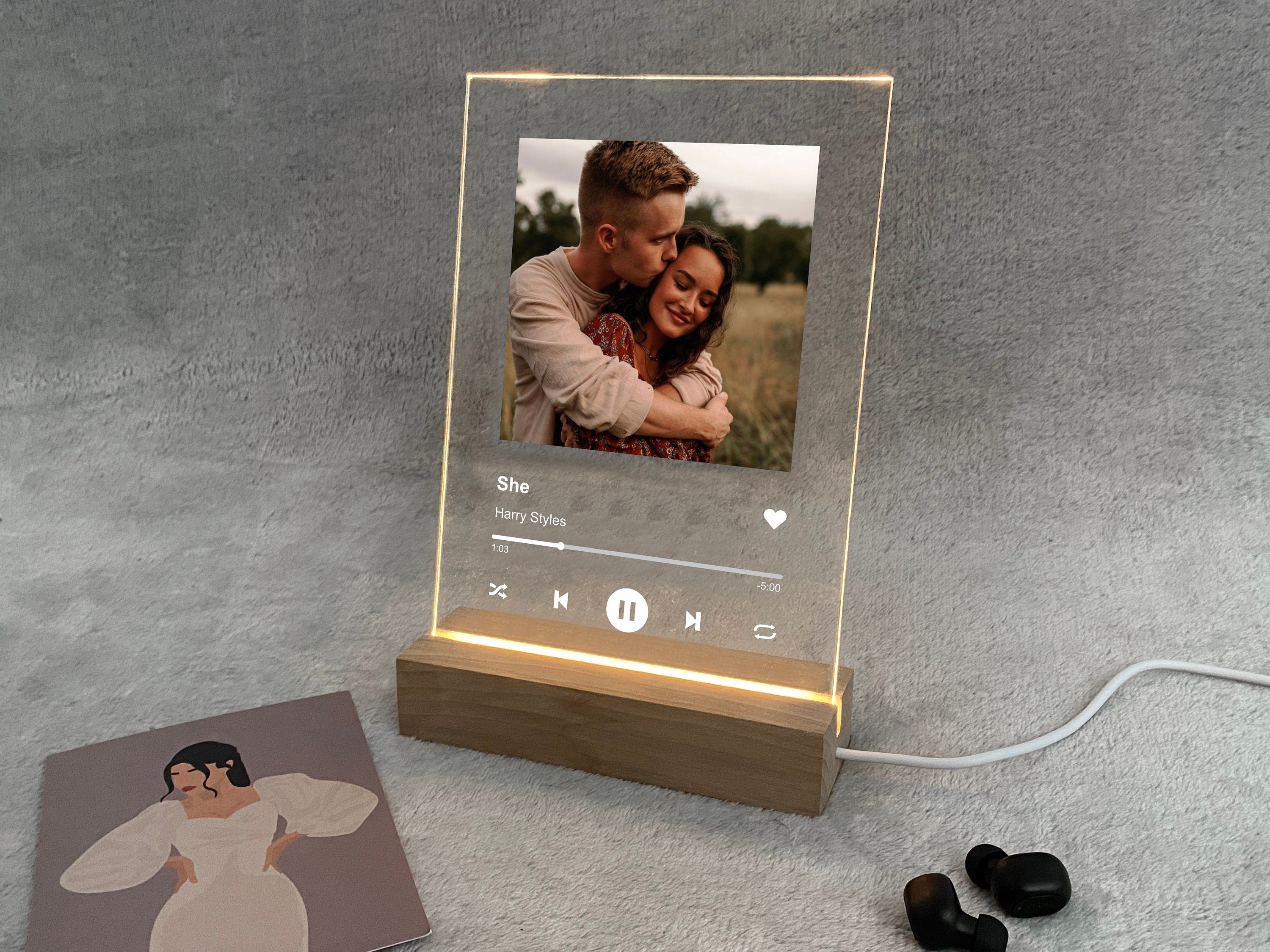 Personalized Photo Acrylic Song Plaque Christmas Gift Custom Song Album Cover Scannable LED Night Light Lamp With Base for Music Plaque-ilovevango