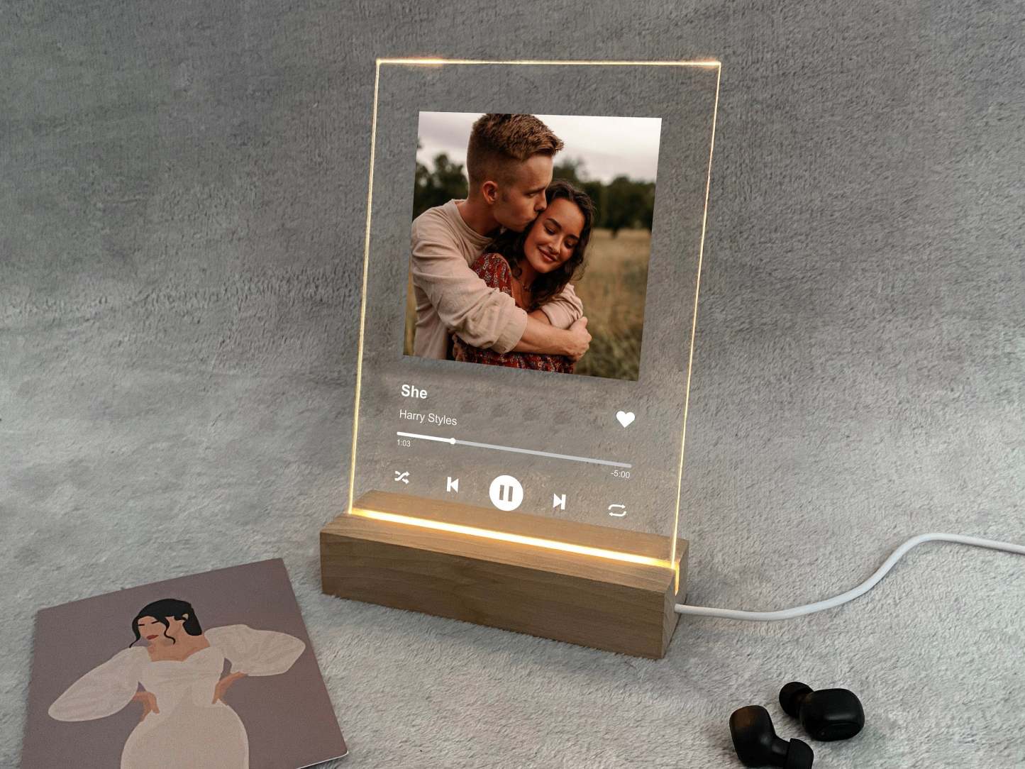 Personalized Photo Acrylic Song Plaque Christmas Gift Custom Song Album Cover Scannable LED Night Light Lamp With Base for Music Plaque-ilovevango