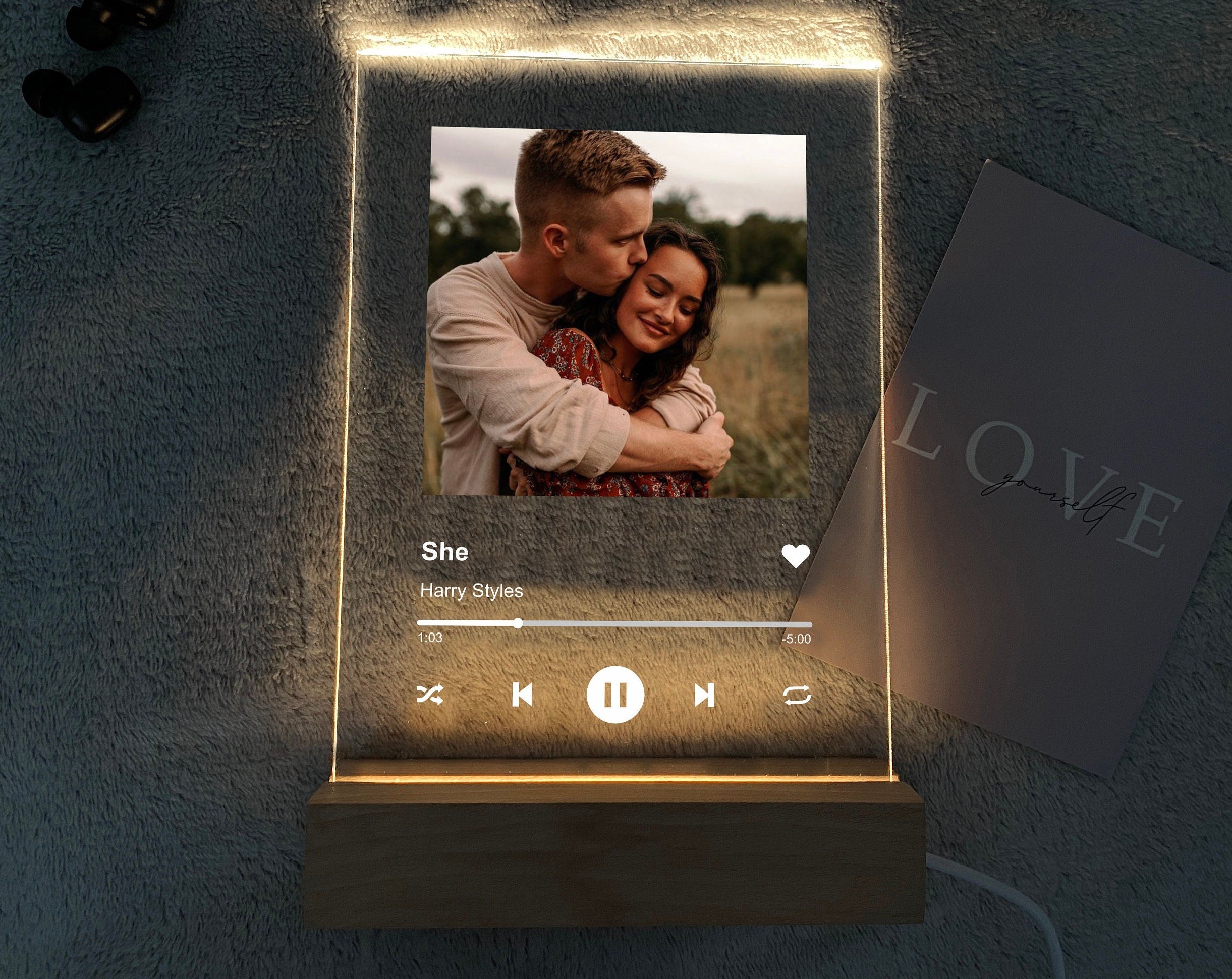 Personalized Photo Acrylic Song Plaque Christmas Gift Custom Song Album Cover Scannable LED Night Light Lamp With Base for Music Plaque-ilovevango