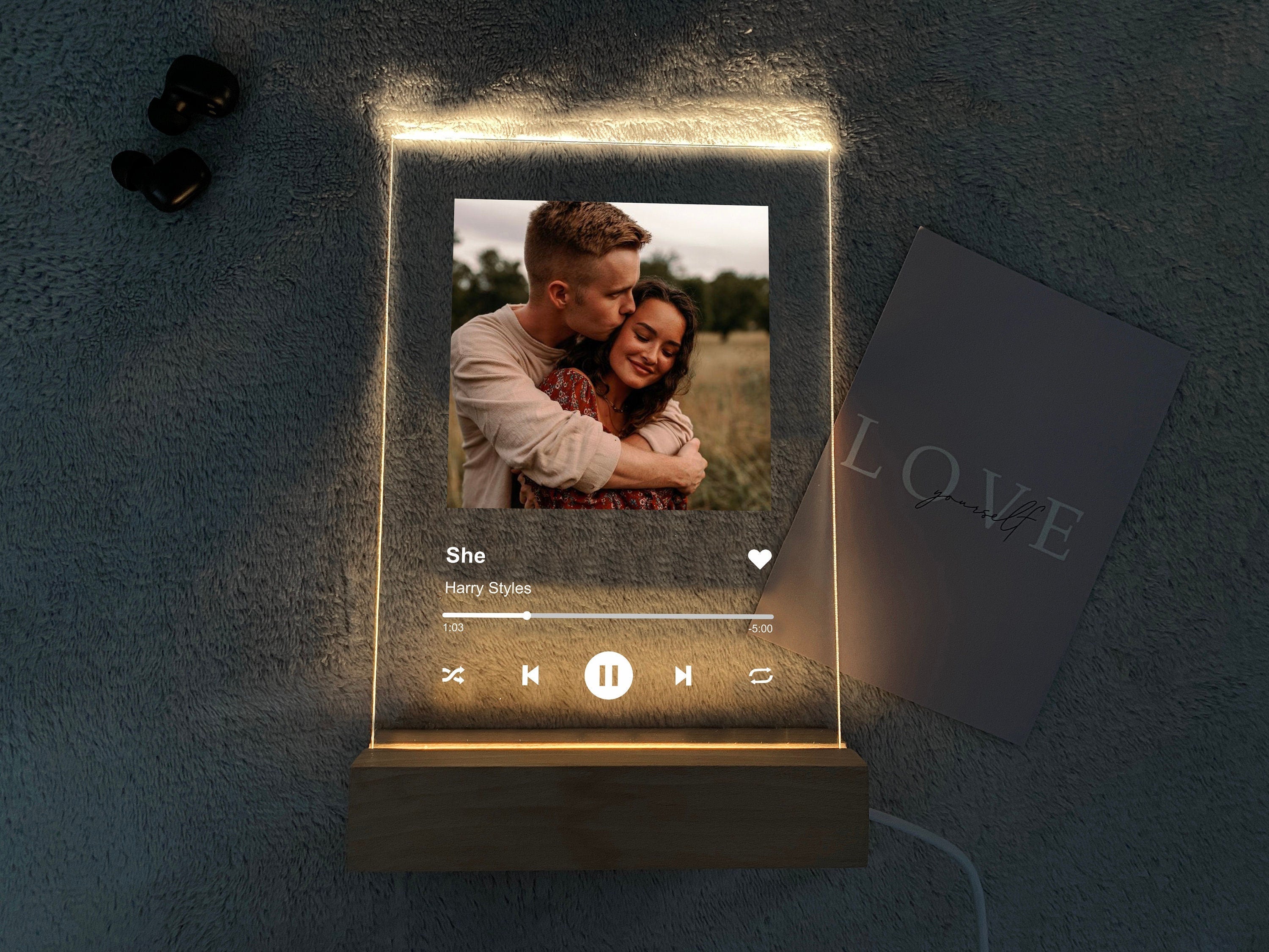 Personalized Photo Acrylic Song Plaque Christmas Gift Custom Song Album Cover Scannable LED Night Light Lamp With Base for Music Plaque-ilovevango