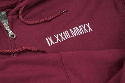 Roman Numerals Anniversary Embroidered Zip Up Hoodie | Embroidered Hoodie | Couples Hoodie Gift | Sweatshirt | Anniversary Date Hoodie-ilovevango