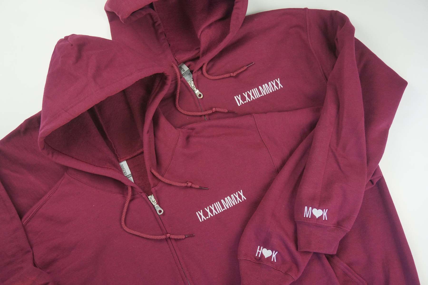 Roman Numerals Anniversary Embroidered Zip Up Hoodie | Embroidered Hoodie | Couples Hoodie Gift | Sweatshirt | Anniversary Date Hoodie-ilovevango