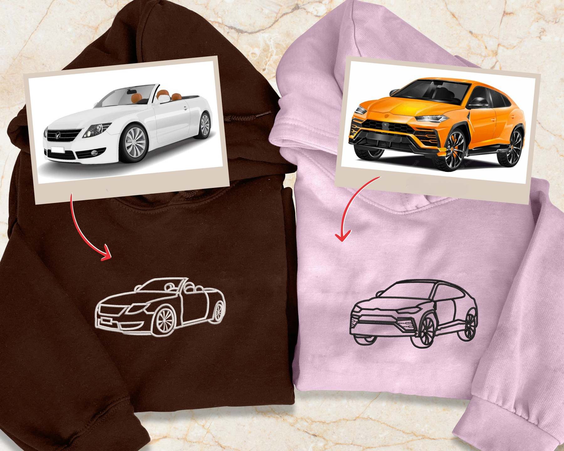 Custom Car Portrait from Photo Embroidered Hoodie, Personalised Car Drawing Sweater, Line Art Outline Car Gift Hoodie, Gift for Boyfriend-ilovevango