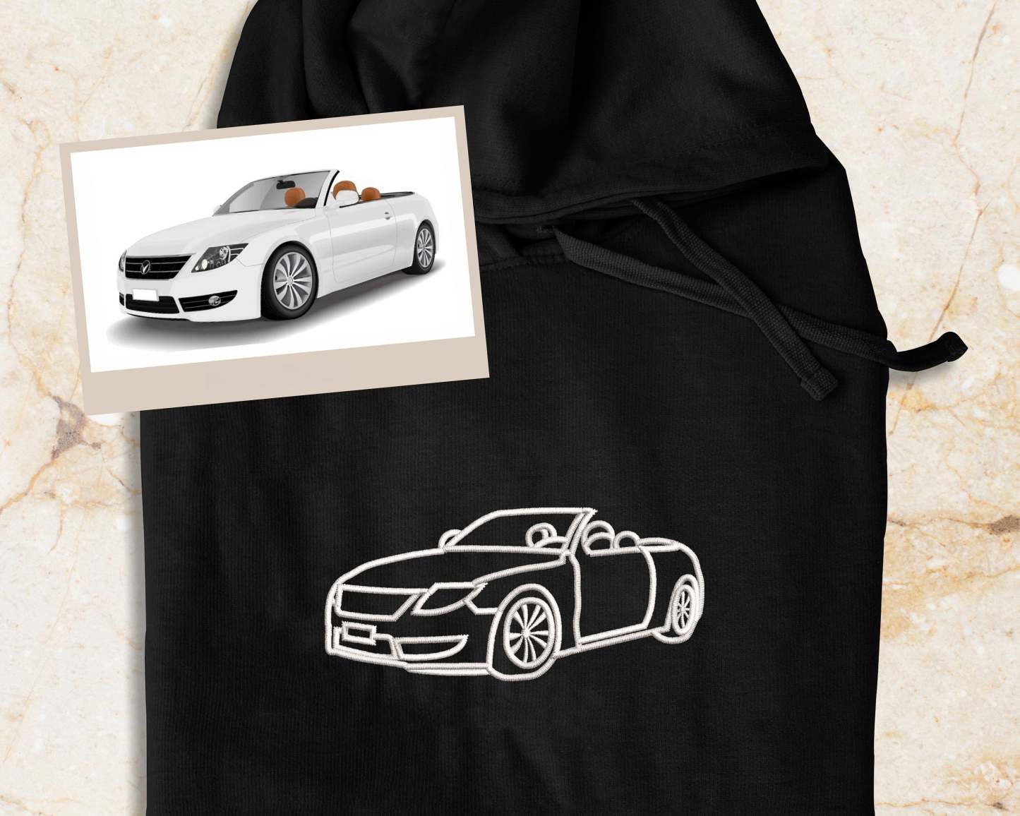 Custom Car Portrait from Photo Embroidered Hoodie, Personalised Car Drawing Sweater, Line Art Outline Car Gift Hoodie, Gift for Boyfriend-ilovevango